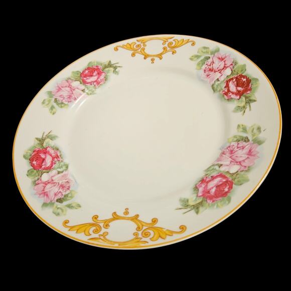 Z S & Co Bavaria Plate Pink Red Roses Gold Scroll 9.5" Dinner Plate - Picture 1 of 4